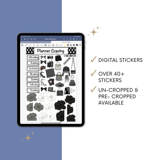 Digital Planner Digital Stickers - 40+ Stickers B/W
